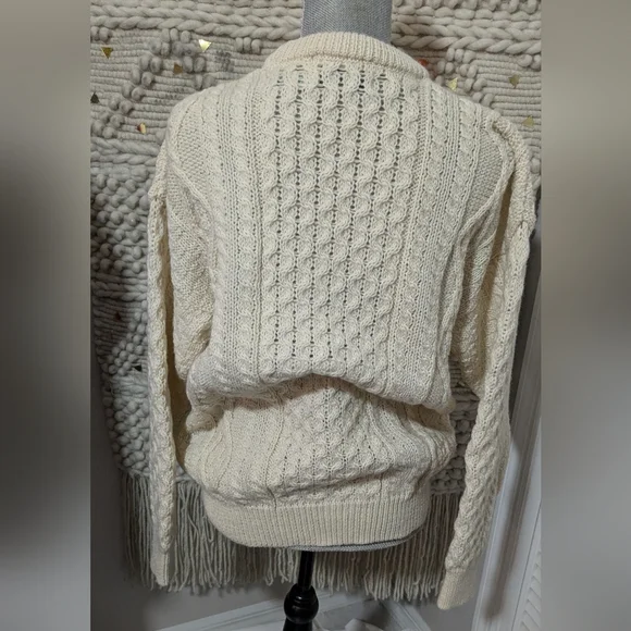Traditional Irish AranCrafts Ireland Fisherman Cream Wool Sweater Medium-3